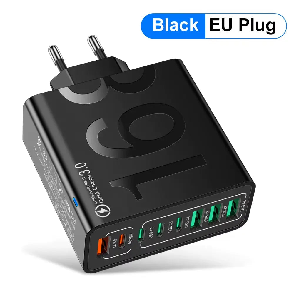 150W Fast Charging Multi-Port USB Wall Adapter - Universal Travel Charger for Xiaomi, iPhone, Samsung, Huawei (EU/US/KR Plug)