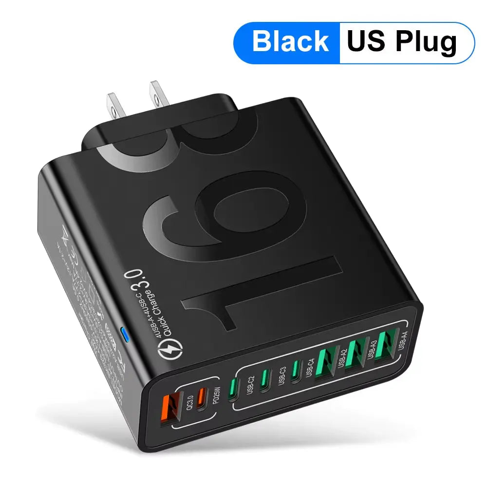 150W Fast Charging Multi-Port USB Wall Adapter - Universal Travel Charger for Xiaomi, iPhone, Samsung, Huawei (EU/US/KR Plug)