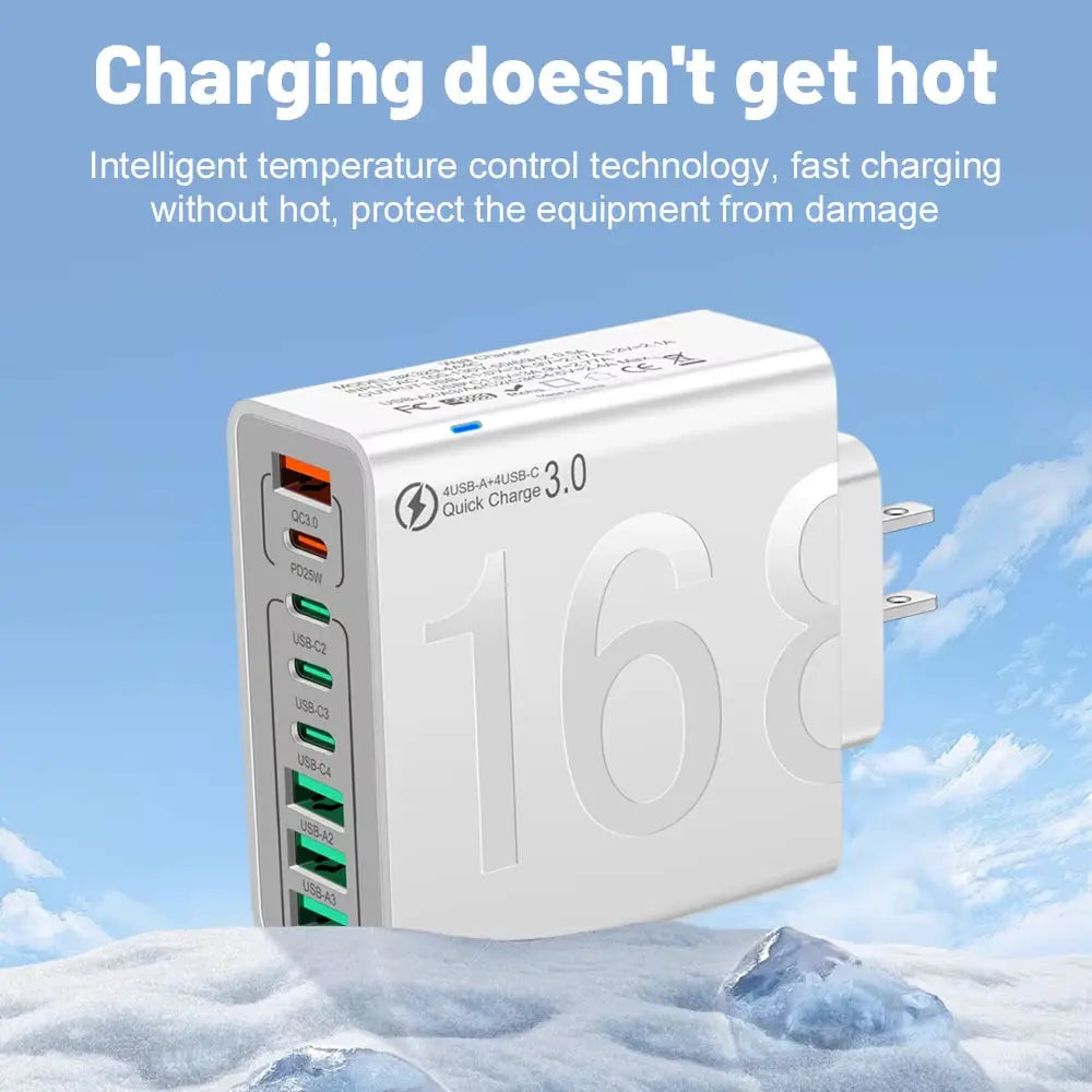 150W Fast Charging Multi-Port USB Wall Adapter - Universal Travel Charger for Xiaomi, iPhone, Samsung, Huawei (EU/US/KR Plug)