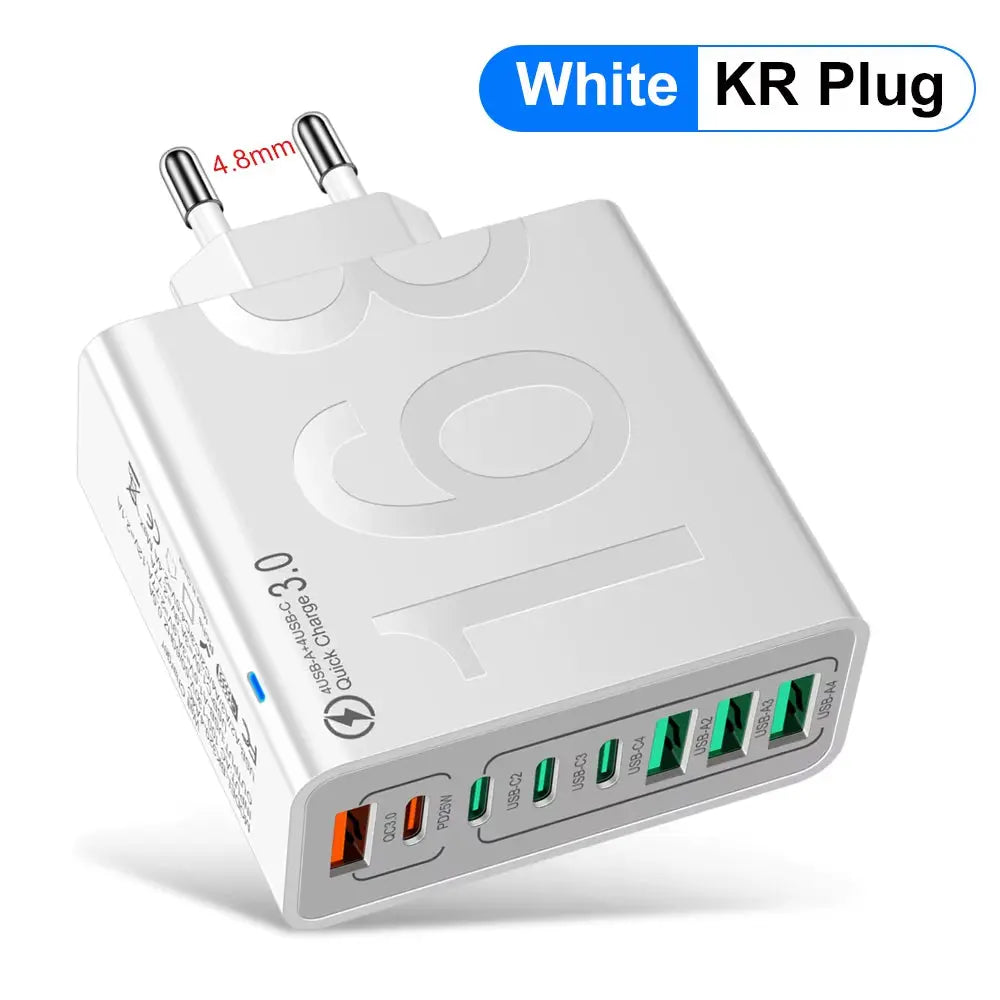 150W Fast Charging Multi-Port USB Wall Adapter - Universal Travel Charger for Xiaomi, iPhone, Samsung, Huawei (EU/US/KR Plug)