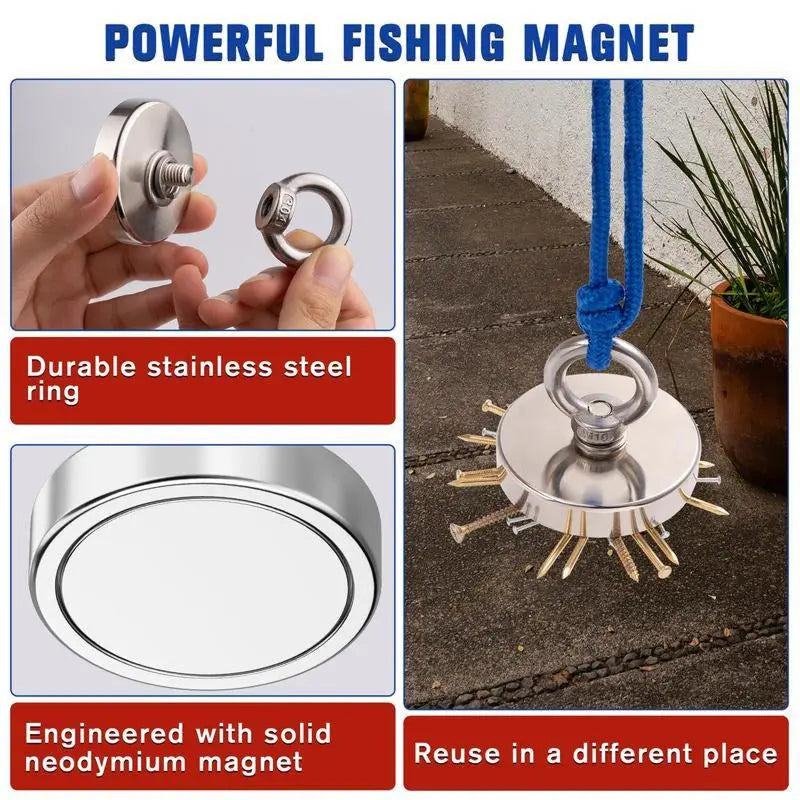 Heavy-Duty Magnet,Fishing Magnet,350Lbs Strong Magnet Fishing, Magnetic Fishing Magnets, Rare Earth Magnet with Countersunk Hole Eyebolt for Retrieving Items in Lake, Beach, Lawn.