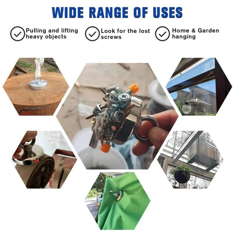 Heavy-Duty Magnet,Fishing Magnet,350Lbs Strong Magnet Fishing, Magnetic Fishing Magnets, Rare Earth Magnet with Countersunk Hole Eyebolt for Retrieving Items in Lake, Beach, Lawn.