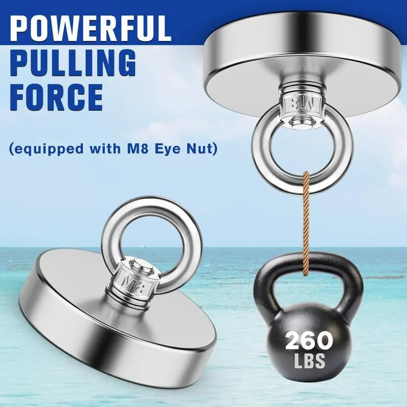 Heavy-Duty Magnet,Fishing Magnet,350Lbs Strong Magnet Fishing, Magnetic Fishing Magnets, Rare Earth Magnet with Countersunk Hole Eyebolt for Retrieving Items in Lake, Beach, Lawn.