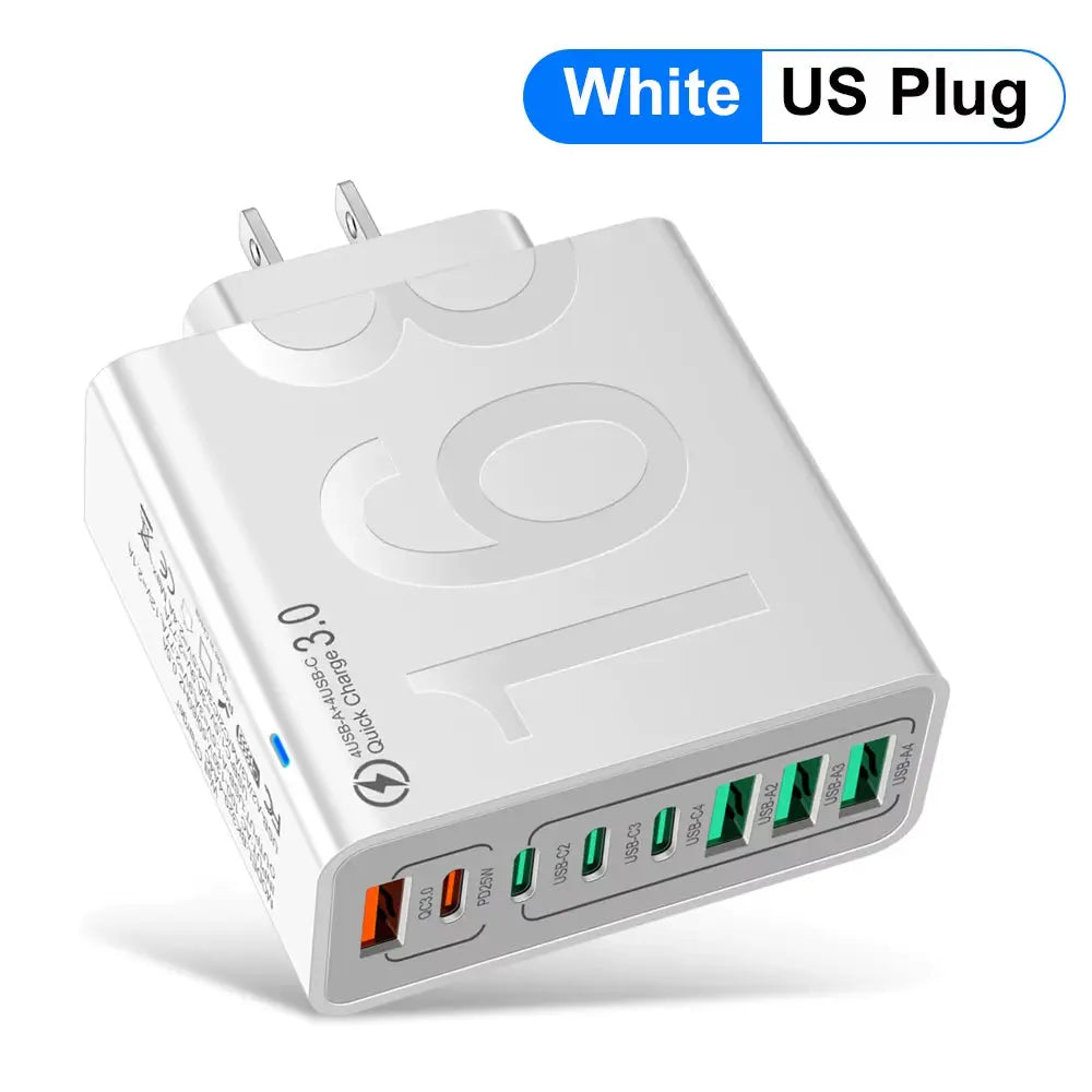 150W Fast Charging Multi-Port USB Wall Adapter - Universal Travel Charger for Xiaomi, iPhone, Samsung, Huawei (EU/US/KR Plug)