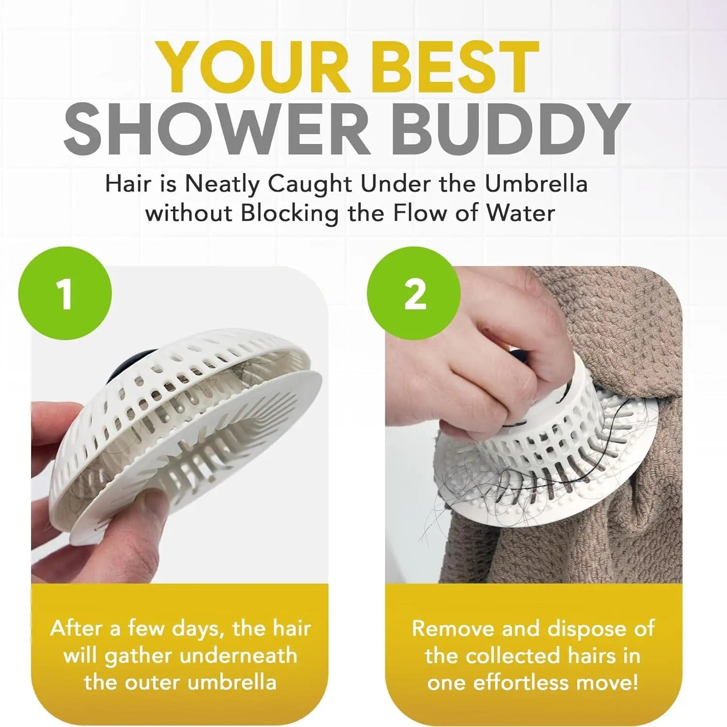 ShowerShroom Stealth Shower Hair Drain Catcher - Hair Stopper for Shower Drain, Bathtub, and Bathroom Sink-2