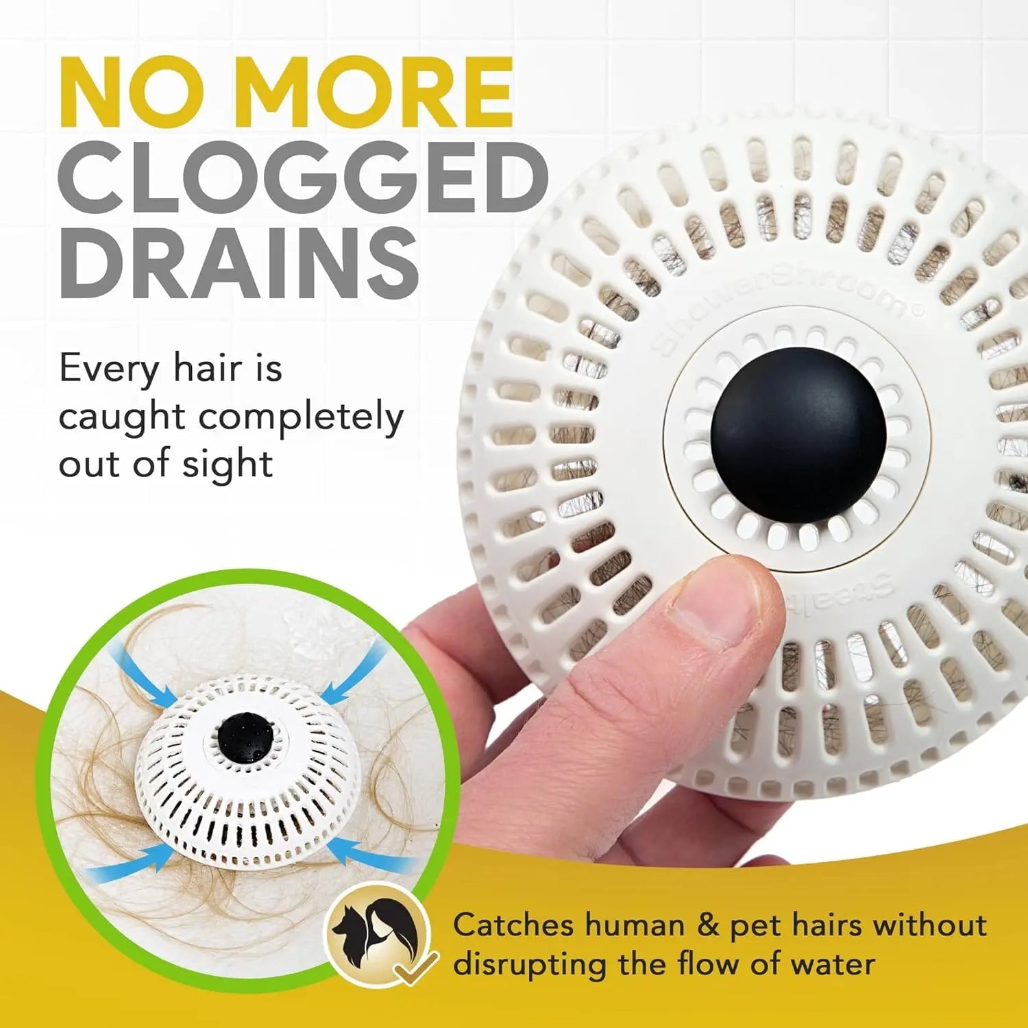 ShowerShroom Stealth Shower Hair Drain Catcher - Hair Stopper for Shower Drain, Bathtub, and Bathroom Sink-3