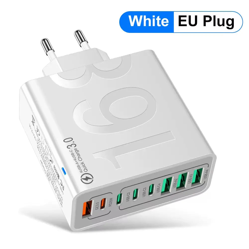 150W Fast Charging Multi-Port USB Wall Adapter - Universal Travel Charger for Xiaomi, iPhone, Samsung, Huawei (EU/US/KR Plug)