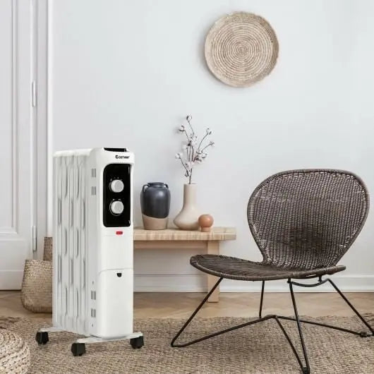 1500W Oil Filled Portable Radiator Space Heater with Adjustable Thermostat-White-0