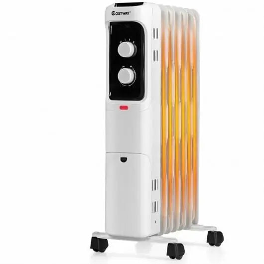1500W Oil Filled Portable Radiator Space Heater with Adjustable Thermostat-White-2