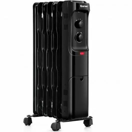 1500W Oil Filled Portable Radiator Space Heater with Adjustable Thermostat-White-4