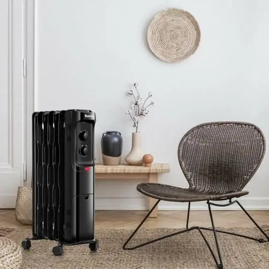 1500W Oil Filled Portable Radiator Space Heater with Adjustable Thermostat-White-5