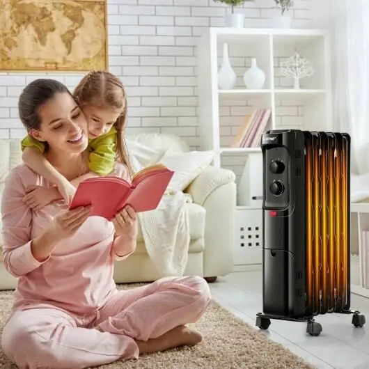 1500W Oil Filled Portable Radiator Space Heater with Adjustable Thermostat-White-6