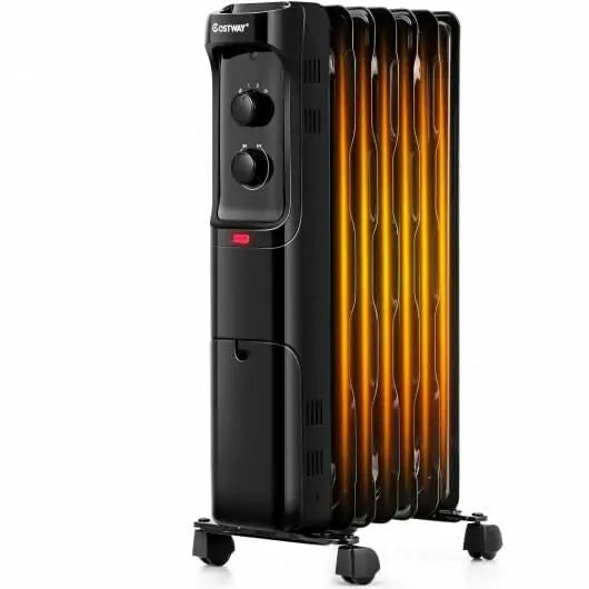 1500W Oil Filled Portable Radiator Space Heater with Adjustable Thermostat-White-7