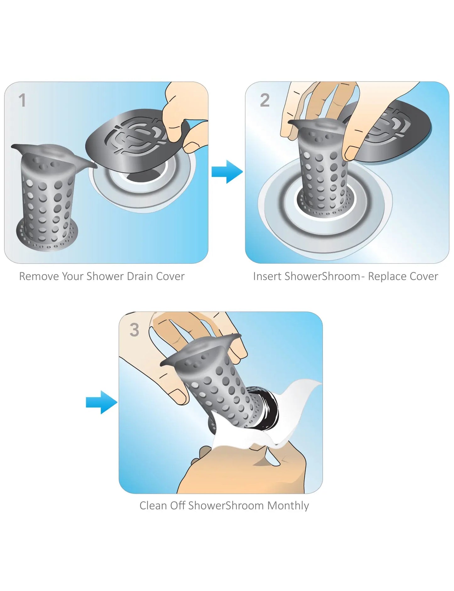 ShowerShroom (Gray) The 2" Hair Catcher That Prevents Clogged Shower Drains-1