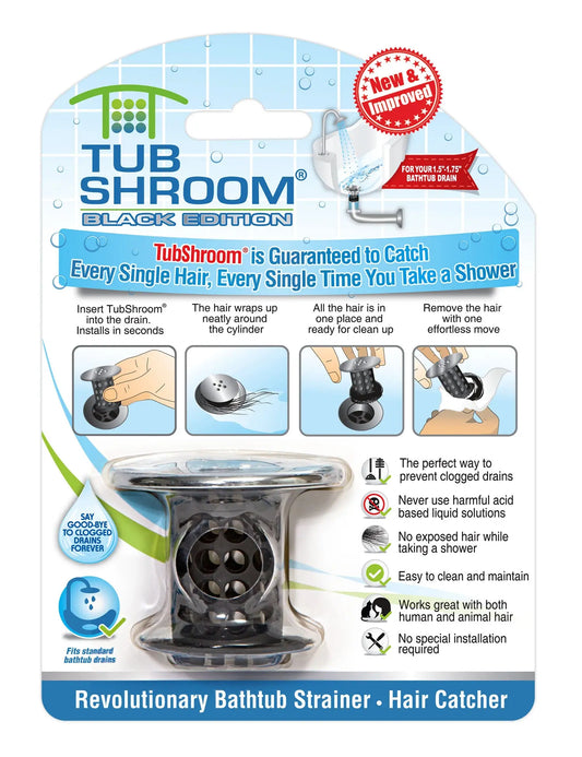 TubShroom® (Black Chrome) The Hair Catcher That Prevents Clogged Tub Drains-0