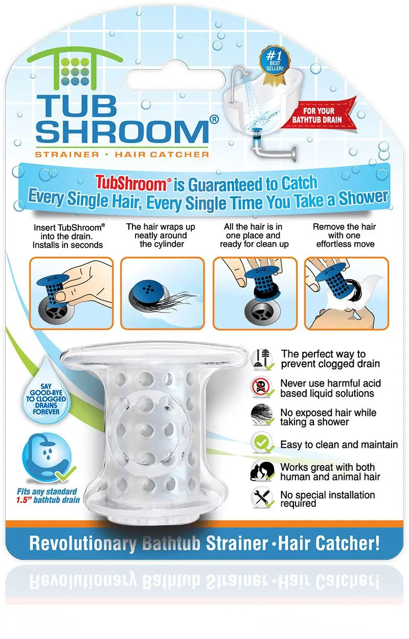 TubShroom (Clear) The Hair Catcher That Prevents Clogged Tub Drains-0