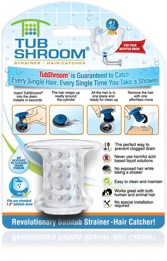 TubShroom (Clear) The Hair Catcher That Prevents Clogged Tub Drains-0