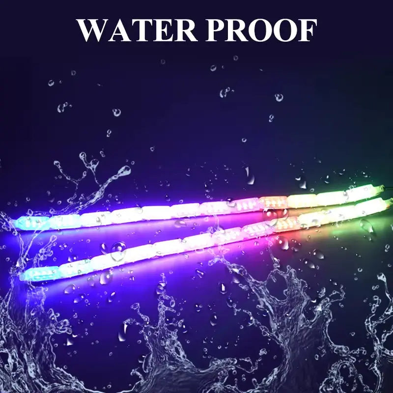 2Pcs RGB DRL LED Daytime Running Driving Light Strip Remote Control Flexible Waterproof Headlight Turn Signal Yellow Lamp 12V