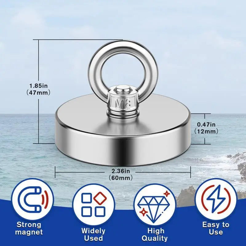 Heavy-Duty Magnet,Fishing Magnet,350Lbs Strong Magnet Fishing, Magnetic Fishing Magnets, Rare Earth Magnet with Countersunk Hole Eyebolt for Retrieving Items in Lake, Beach, Lawn.