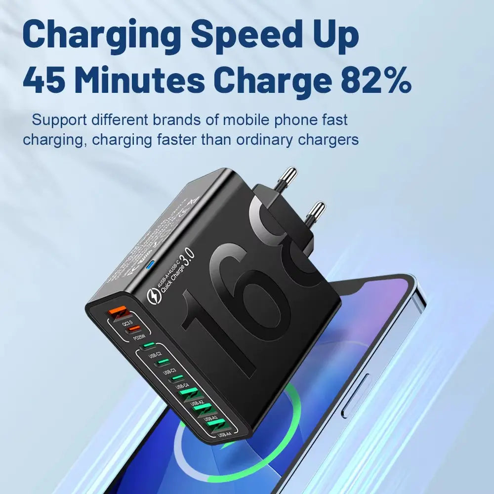 150W Fast Charging Multi-Port USB Wall Adapter - Universal Travel Charger for Xiaomi, iPhone, Samsung, Huawei (EU/US/KR Plug)